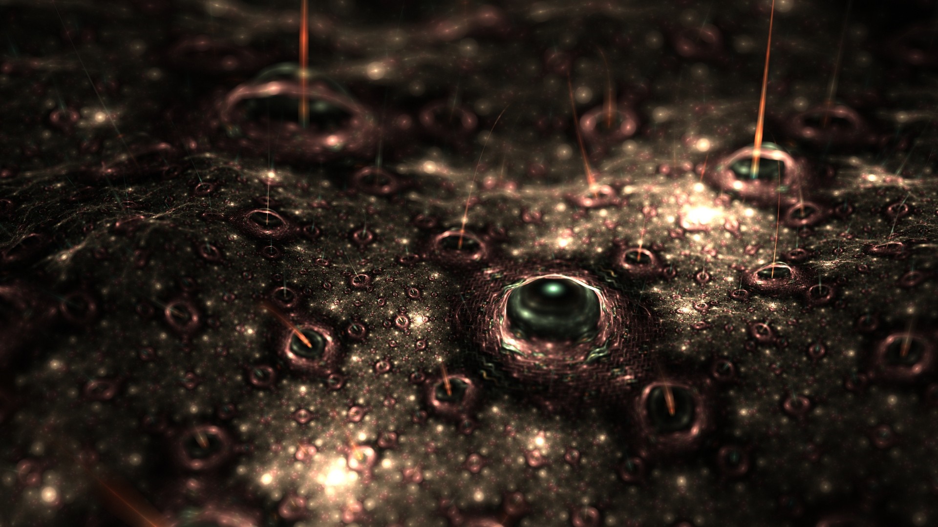 Abstract fractal pattern resembling a dark, textured surface with glowing elements HD Wallpaper
