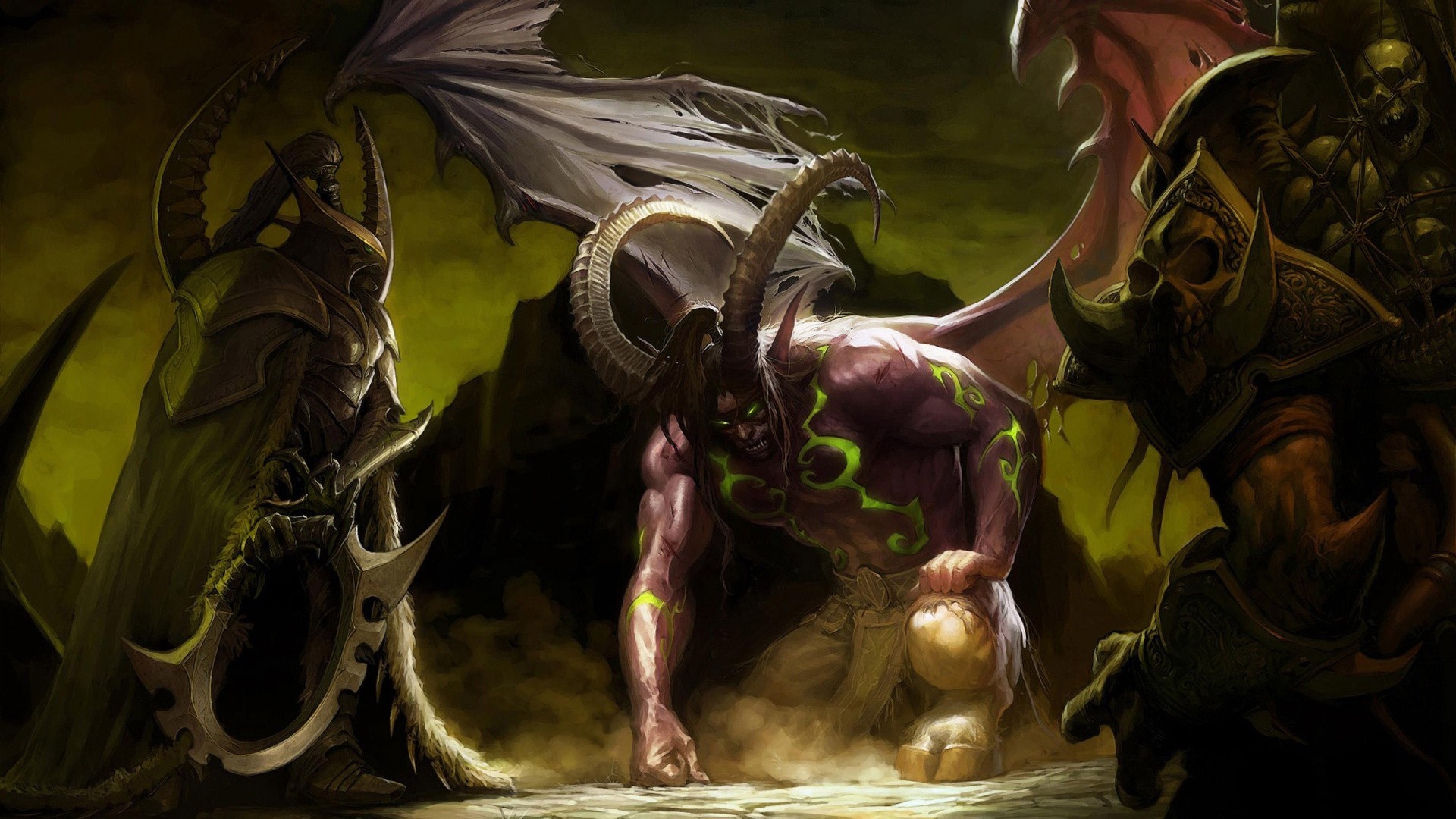 Illidan Stormrage and two demons in World of Warcraft HD Wallpaper