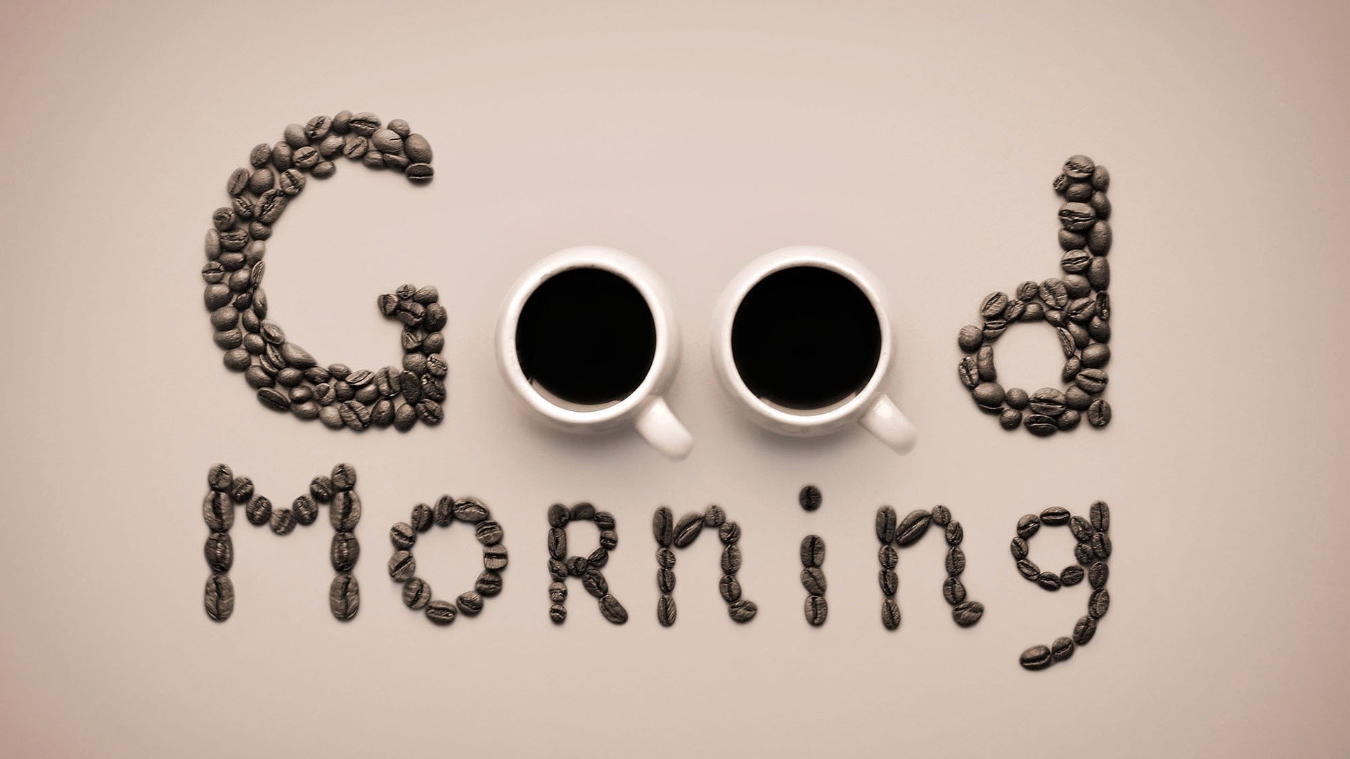 Good Morning text made of coffee beans and cups HD Wallpaper