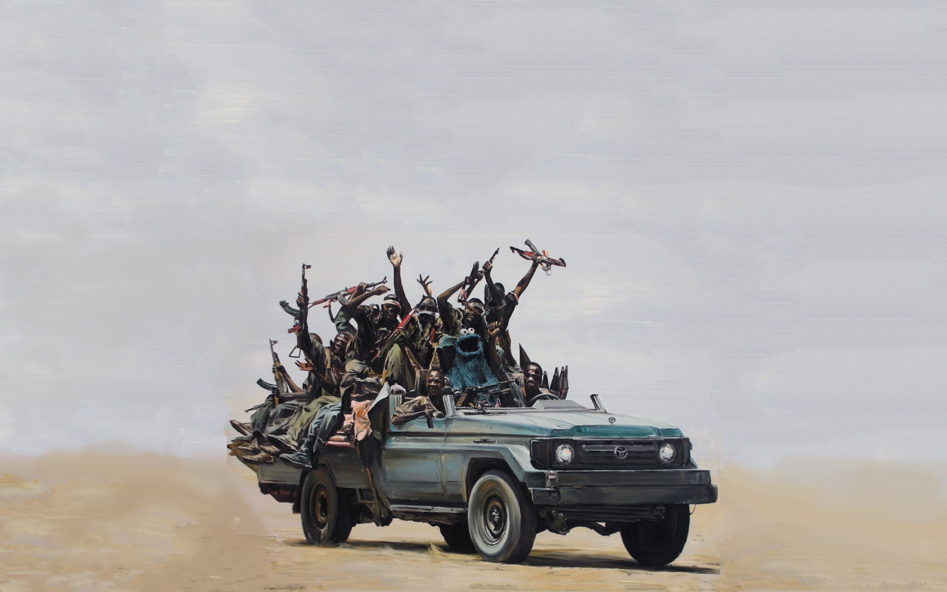 Militia in a Toyota vehicle with Cookie Monster HD Wallpaper