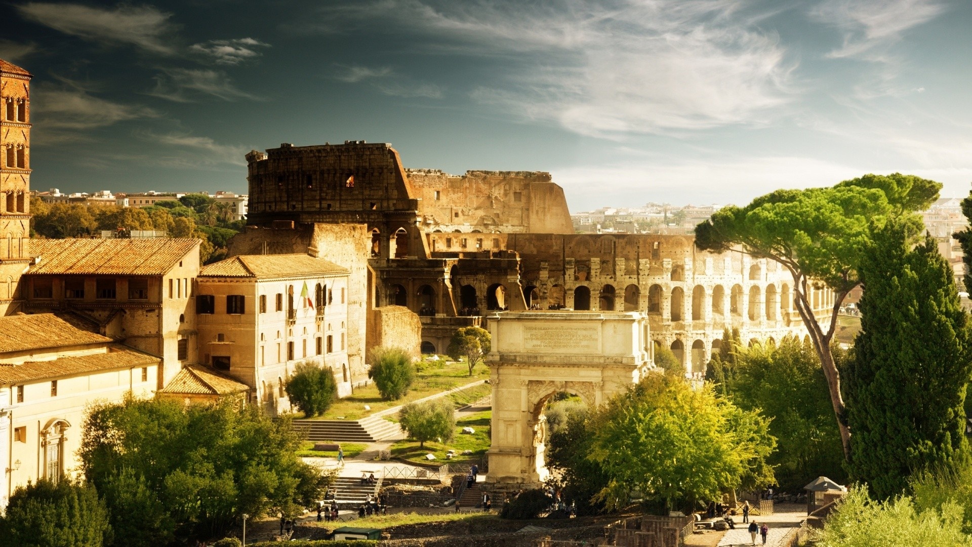 Colosseum and Arch in Rome, Italy HD Wallpaper