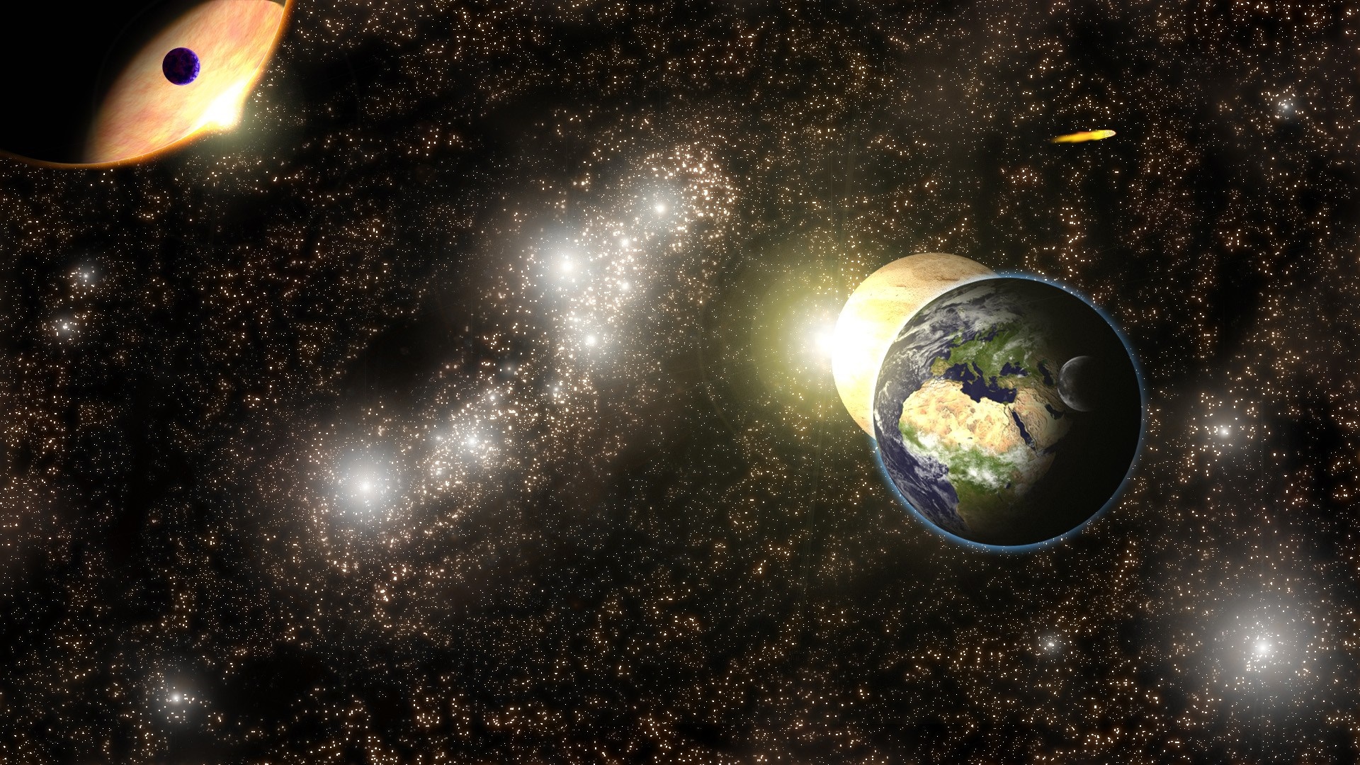 Planets and stars in outer space HD Wallpaper