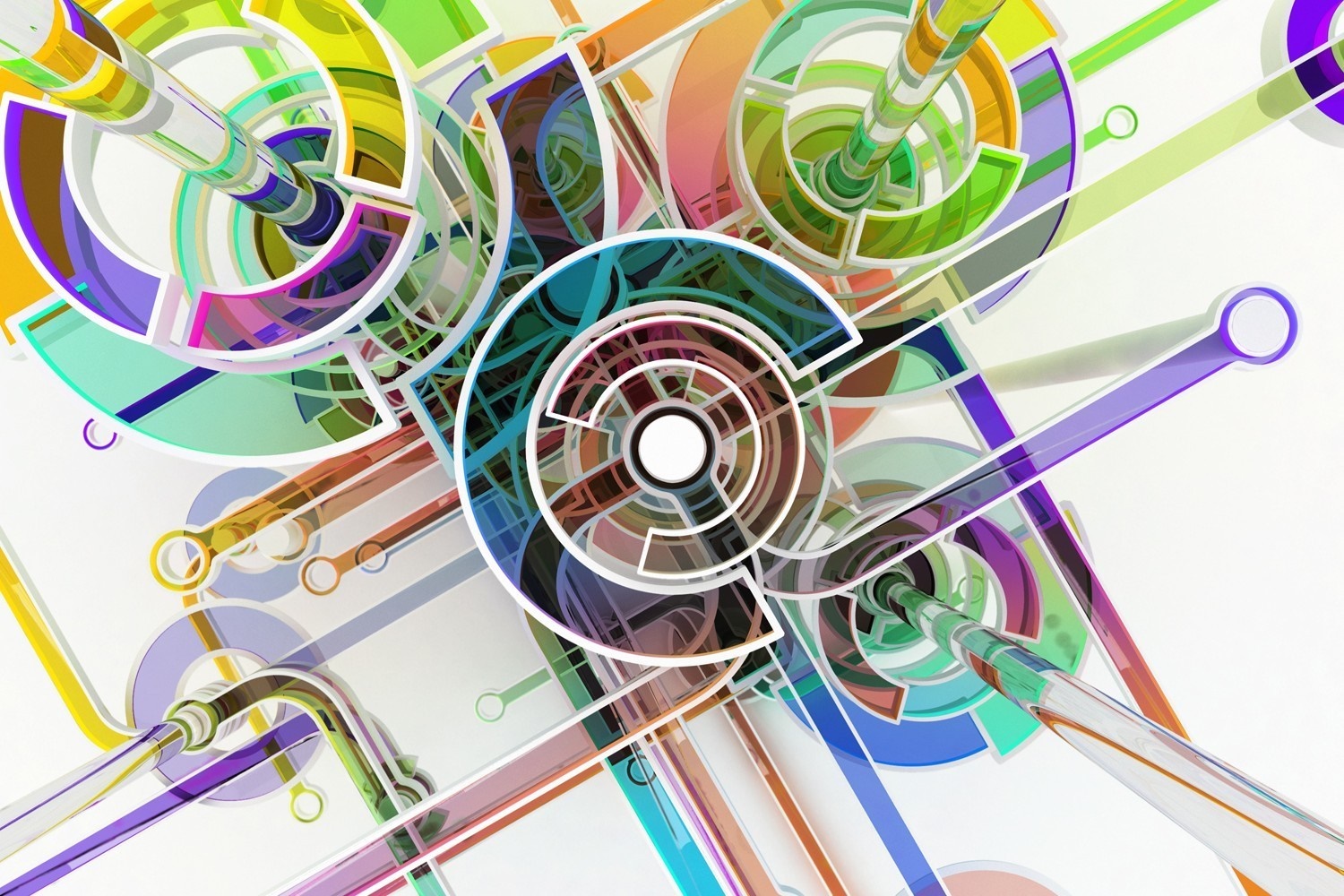 Colorful abstract 3D illustration with circles and lines HD Wallpaper
