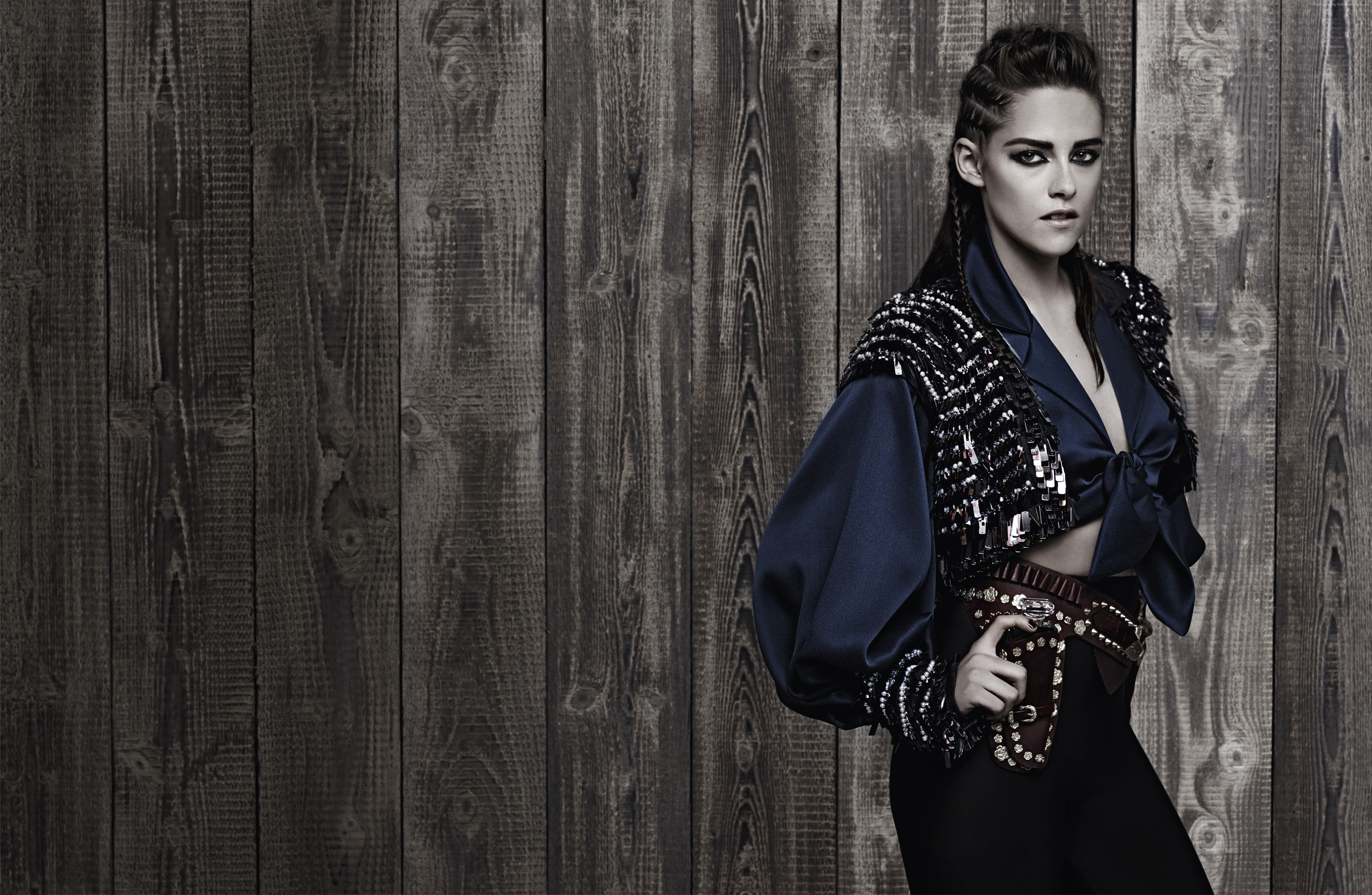 Kristen Stewart in Western-inspired outfit with gun holster HD Wallpaper