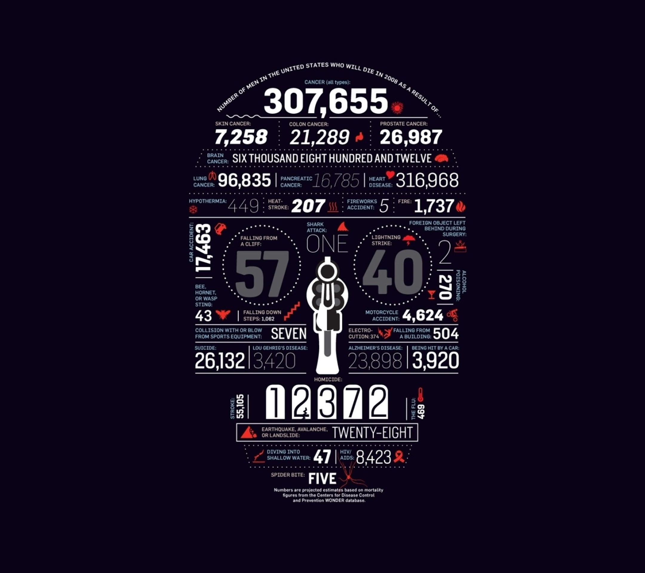 Skull infographic of US male deaths in 2008 HD Wallpaper