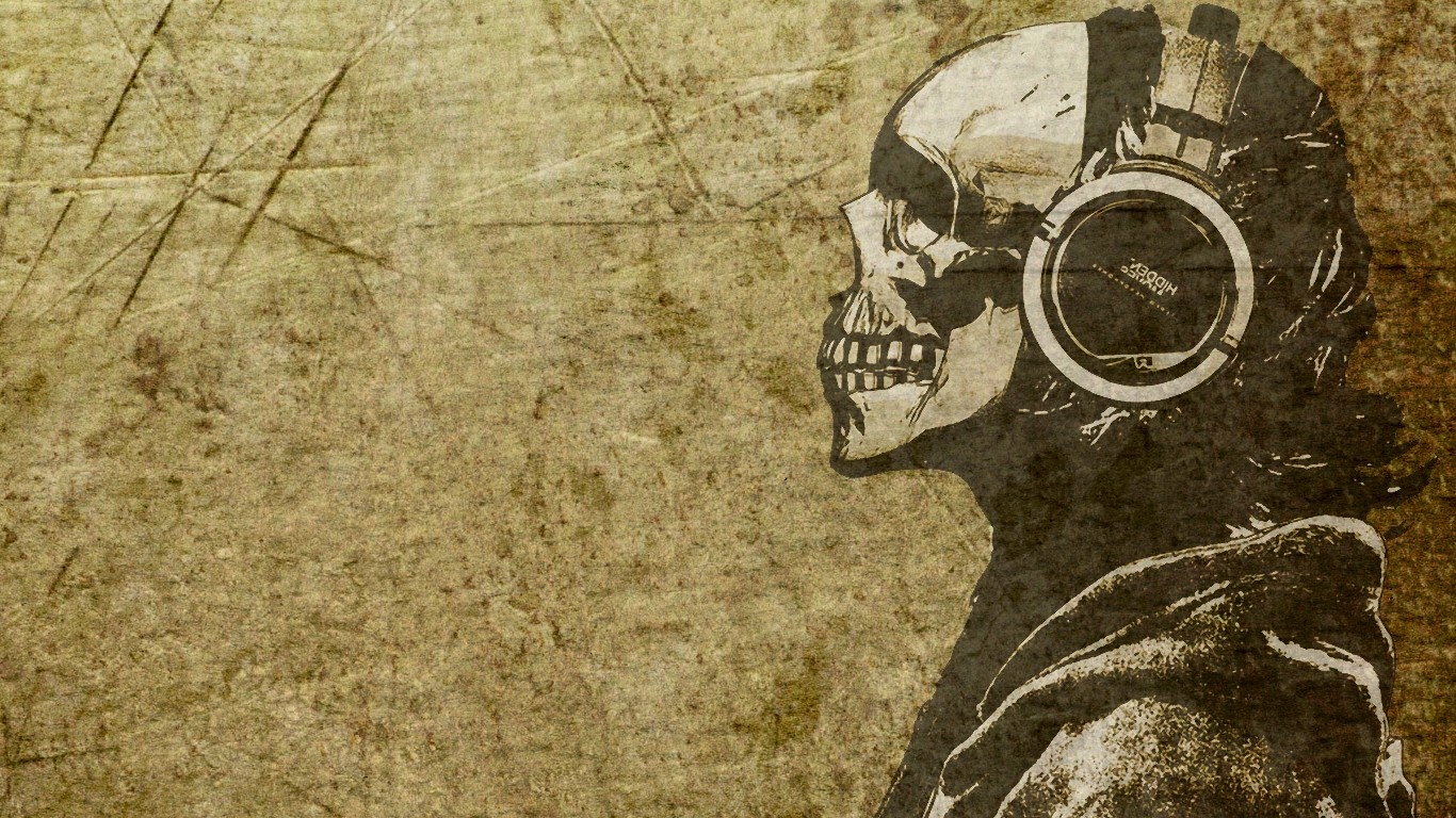 Skull with headphones on grunge background HD Wallpaper