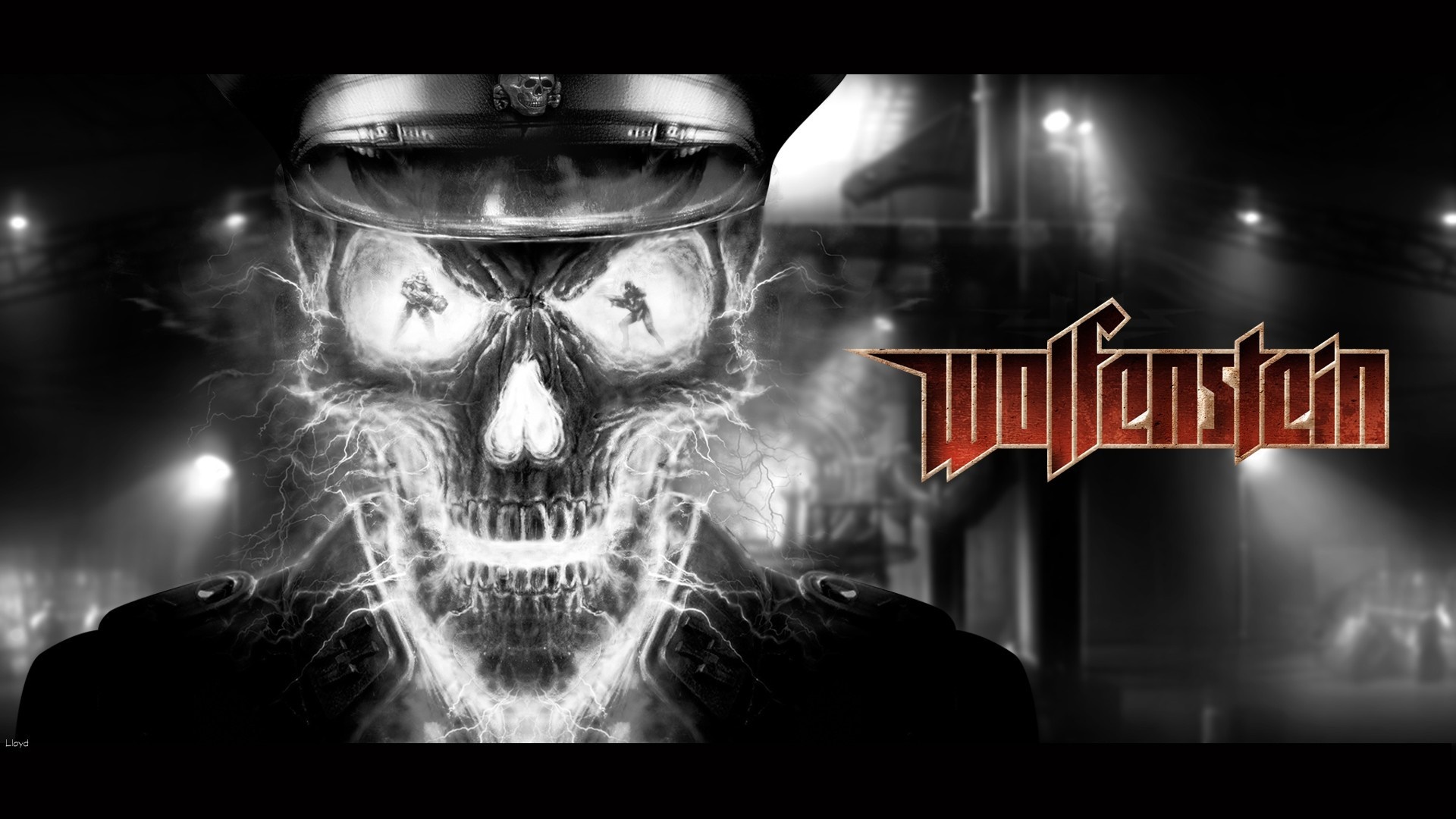 Wolfenstein video game skull with lightning effects HD Wallpaper