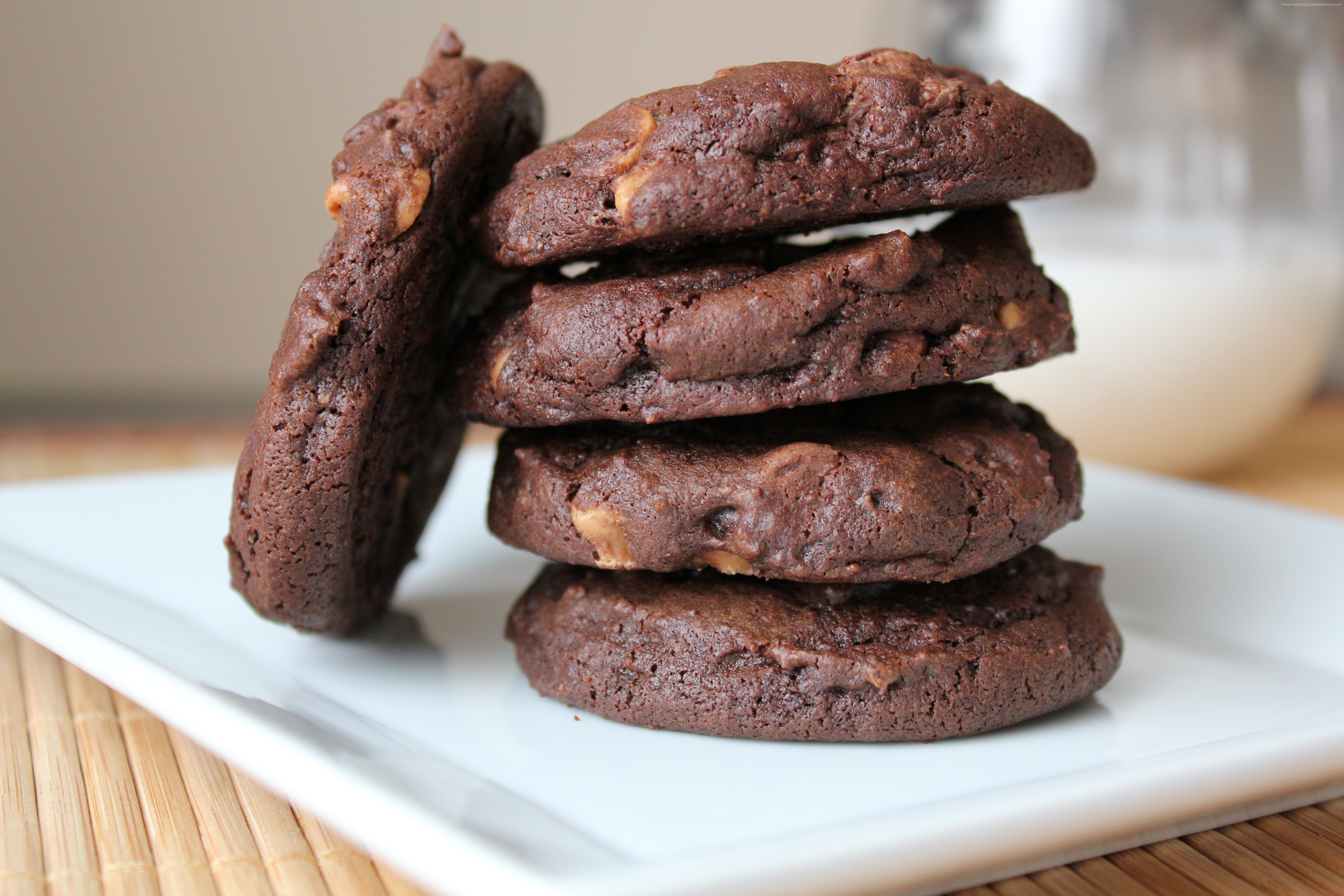 Stack of Chocolate Cookies with Almonds HD Wallpaper