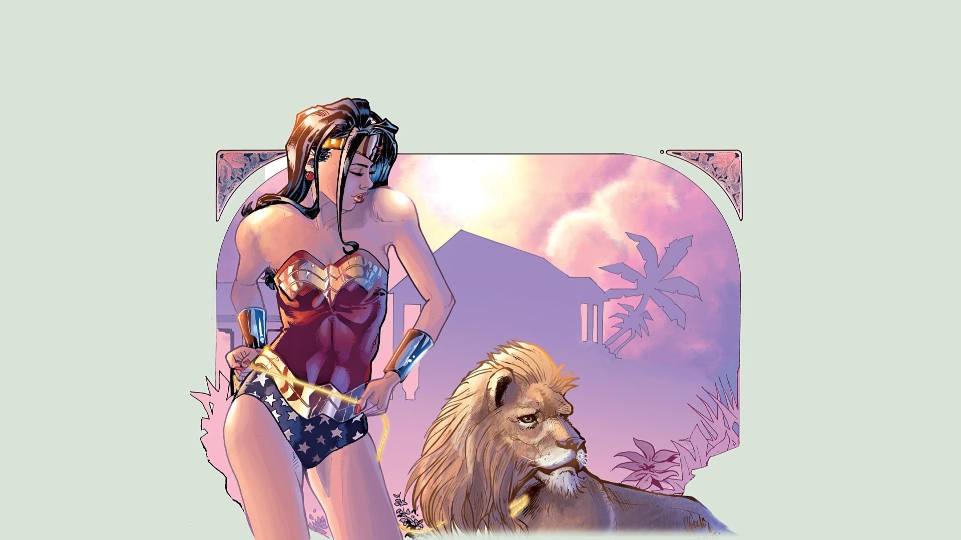 Wonder Woman with a Lion HD Wallpaper