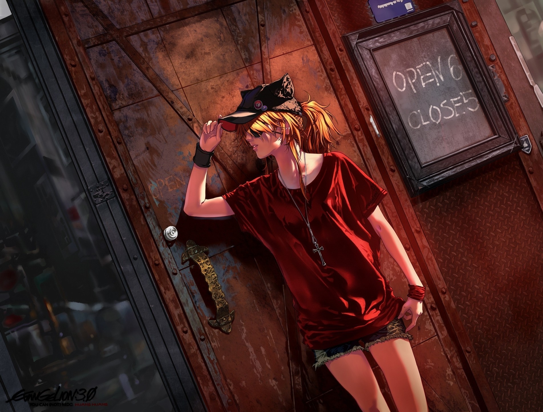 Asuka Langley Soryu from Neon Genesis Evangelion leaning on a door HD Wallpaper