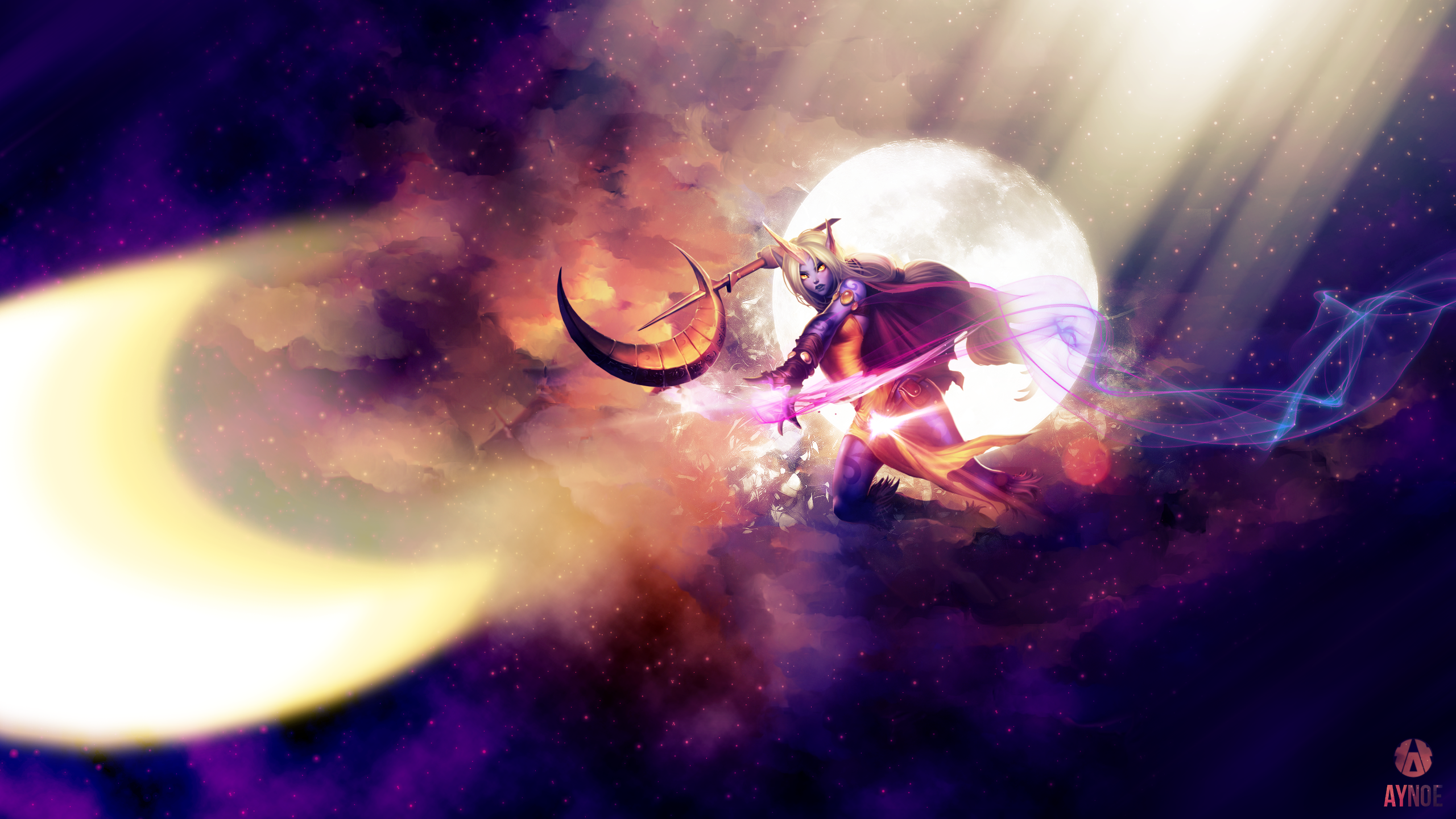 Soraka from League of Legends in space with moons HD Wallpaper