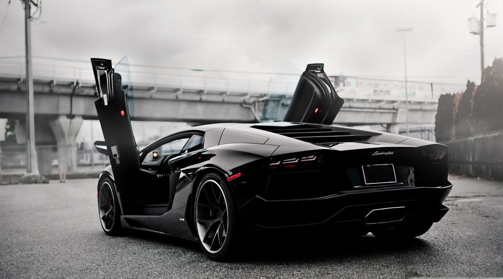 Black Lamborghini Aventador with doors open HD Wallpaper