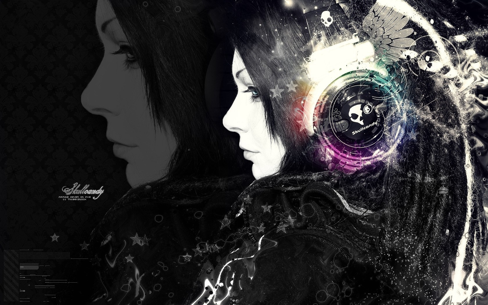 Skullcandy headphones on a woman's profile HD Wallpaper