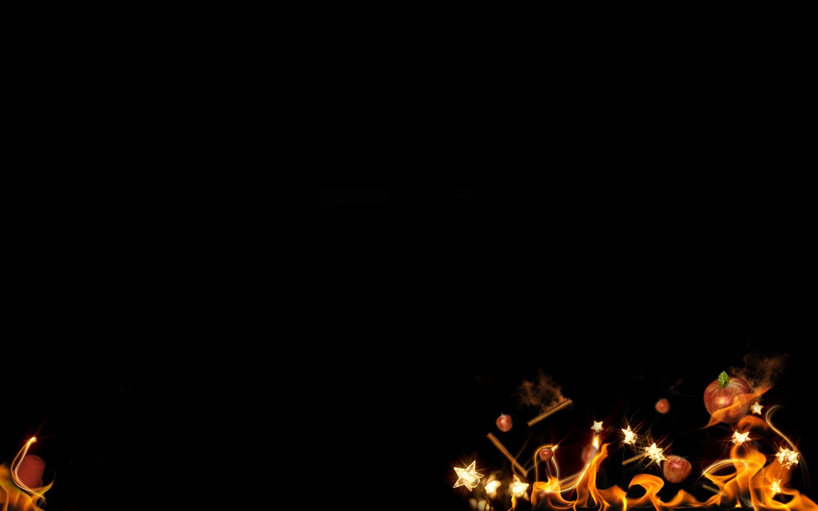Fire and stars with apples on black background HD Wallpaper