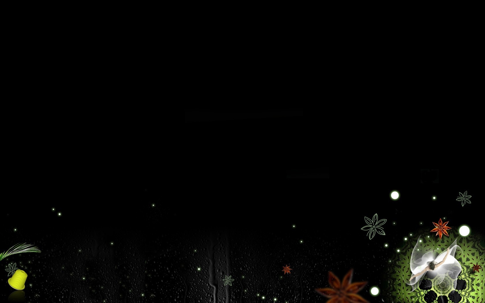 Dark background with glowing elements and flowers HD Wallpaper
