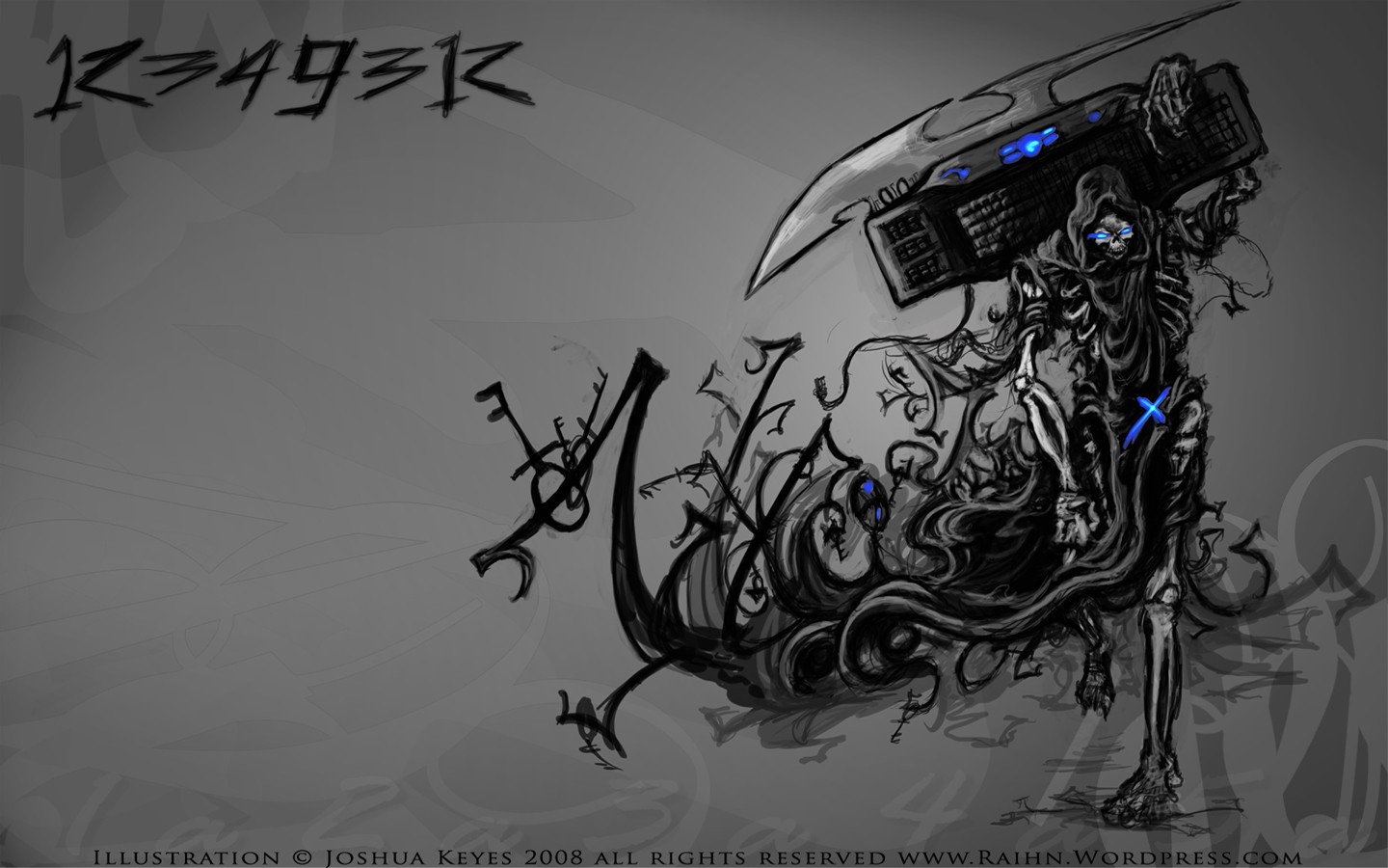 Reaper with a keyboard scythe HD Wallpaper