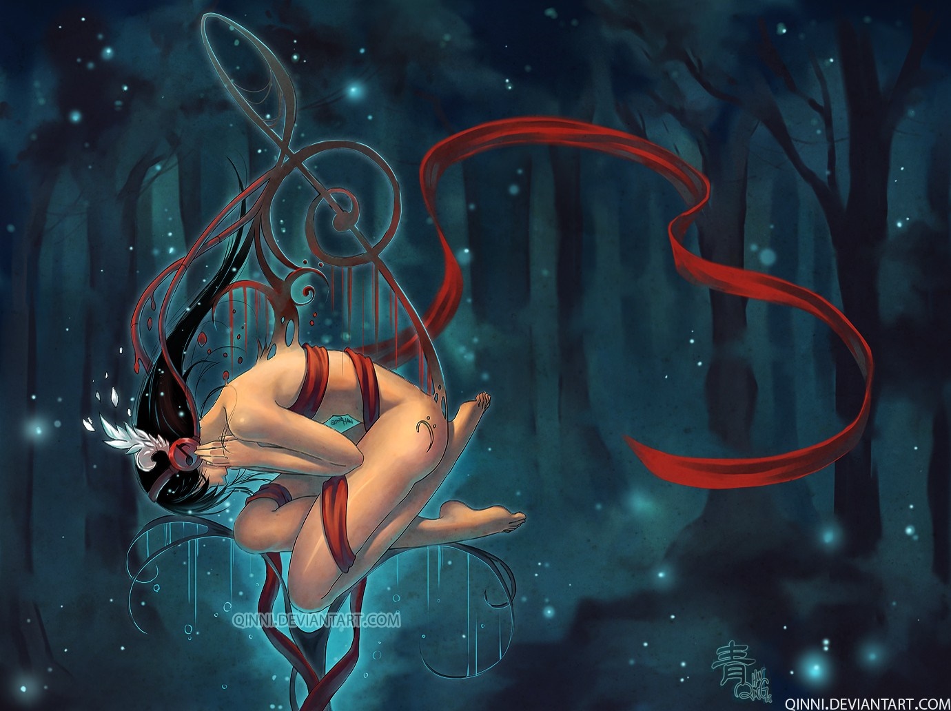 Fictional character in a musical forest HD Wallpaper