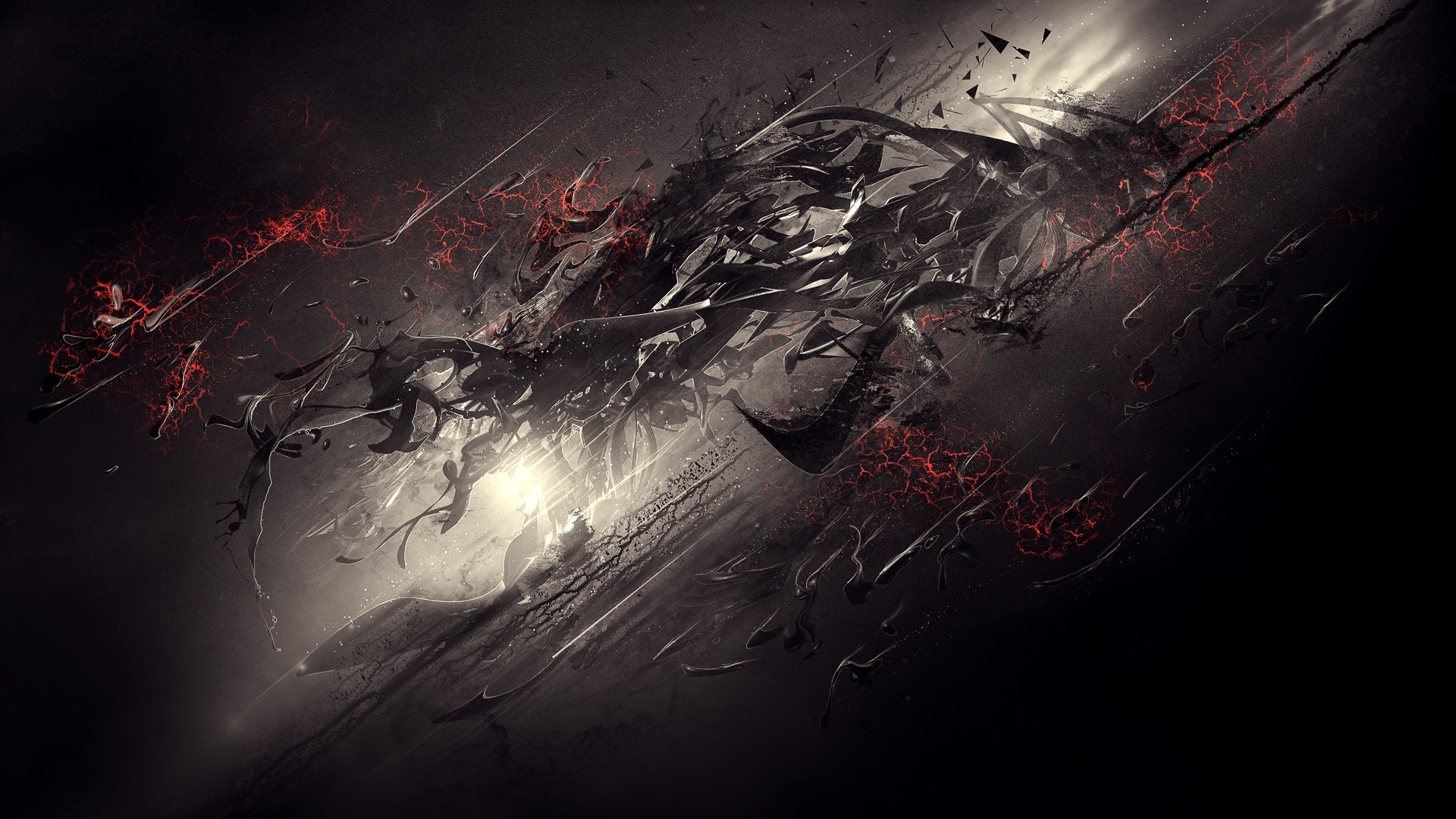 Abstract dark explosion with red energy HD Wallpaper