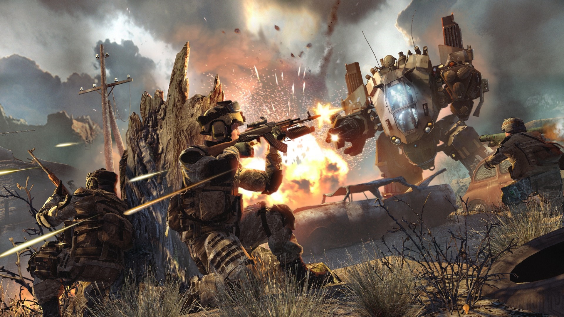 Soldiers and mech in battle in Warface HD Wallpaper
