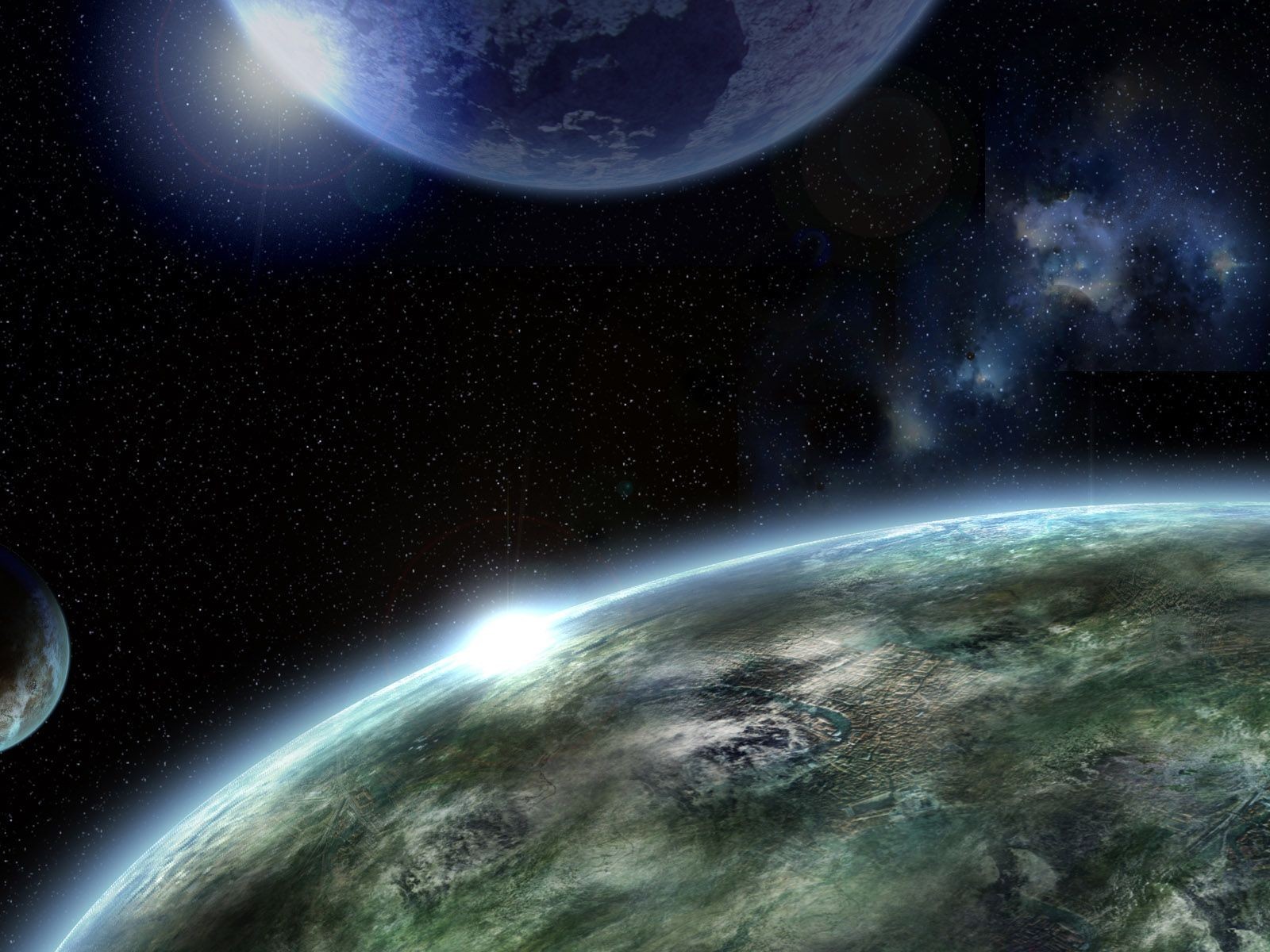 Planets and stars in outer space HD Wallpaper