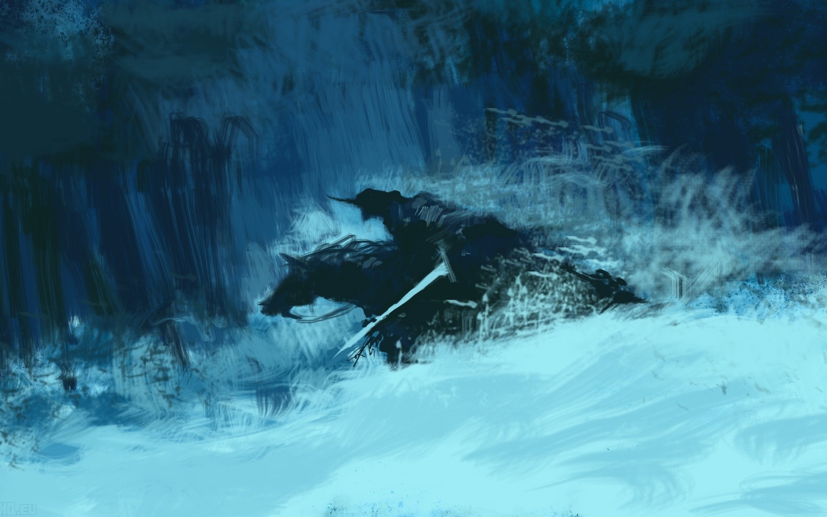 Rider on a horse in a snowy landscape HD Wallpaper