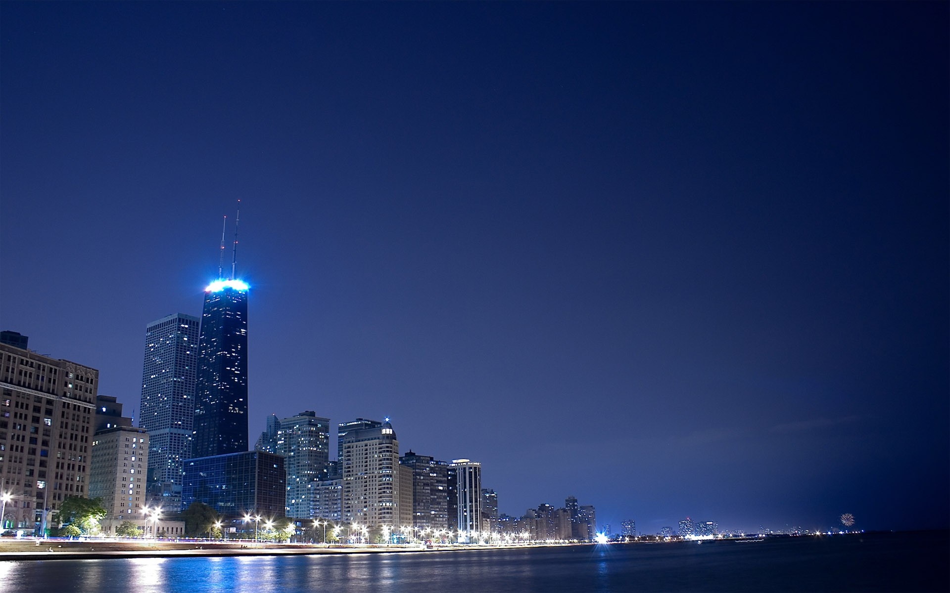 Chicago skyline at night with John Hancock Center HD Wallpaper