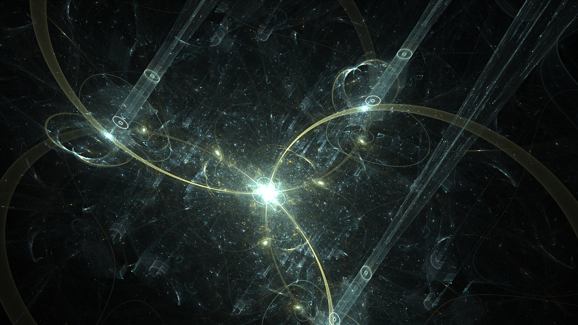 Abstract fractal art with glowing lines and circles HD Wallpaper