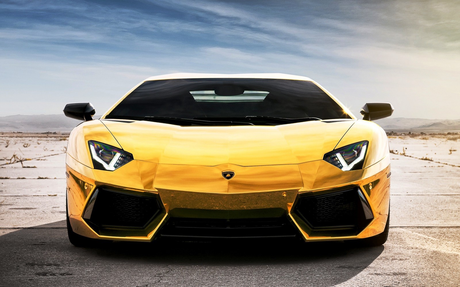 Gold Lamborghini Aventador parked on asphalt road HD Wallpaper