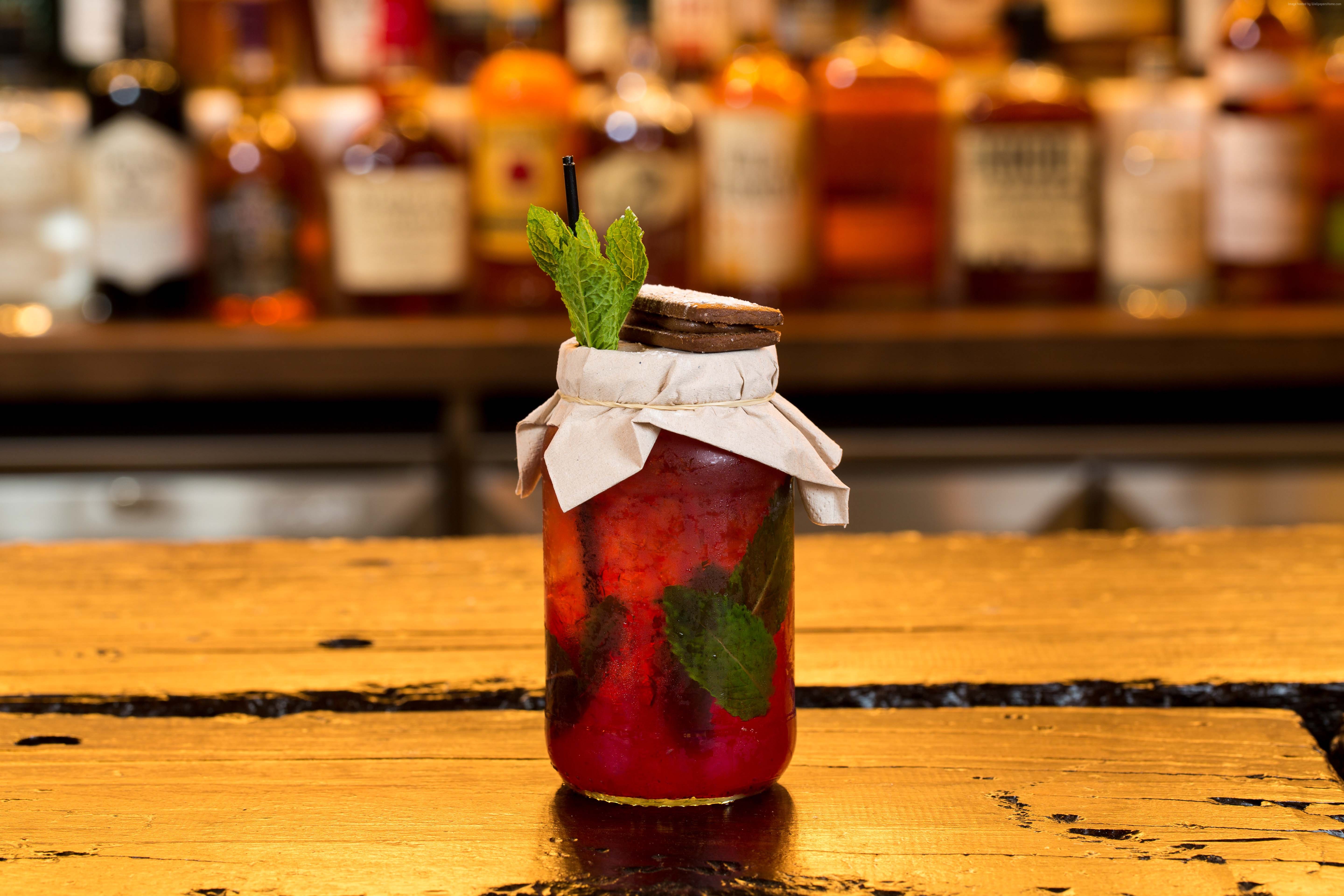 Cocktail in a jar with mint and cookies HD Wallpaper