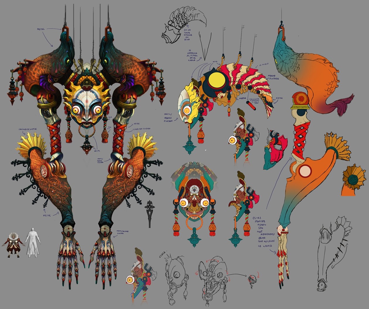 Concept art of ornate hanging decorations and figures HD Wallpaper