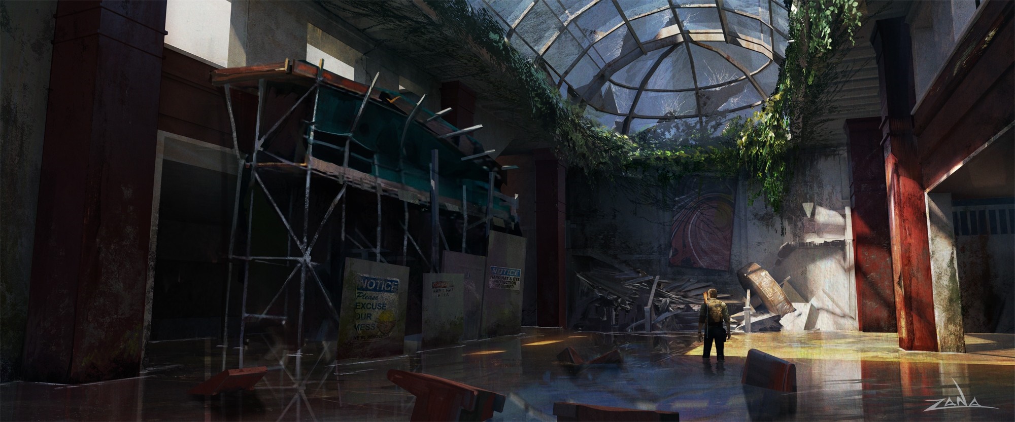 Concept art of a person in an abandoned building from The Last of Us HD Wallpaper