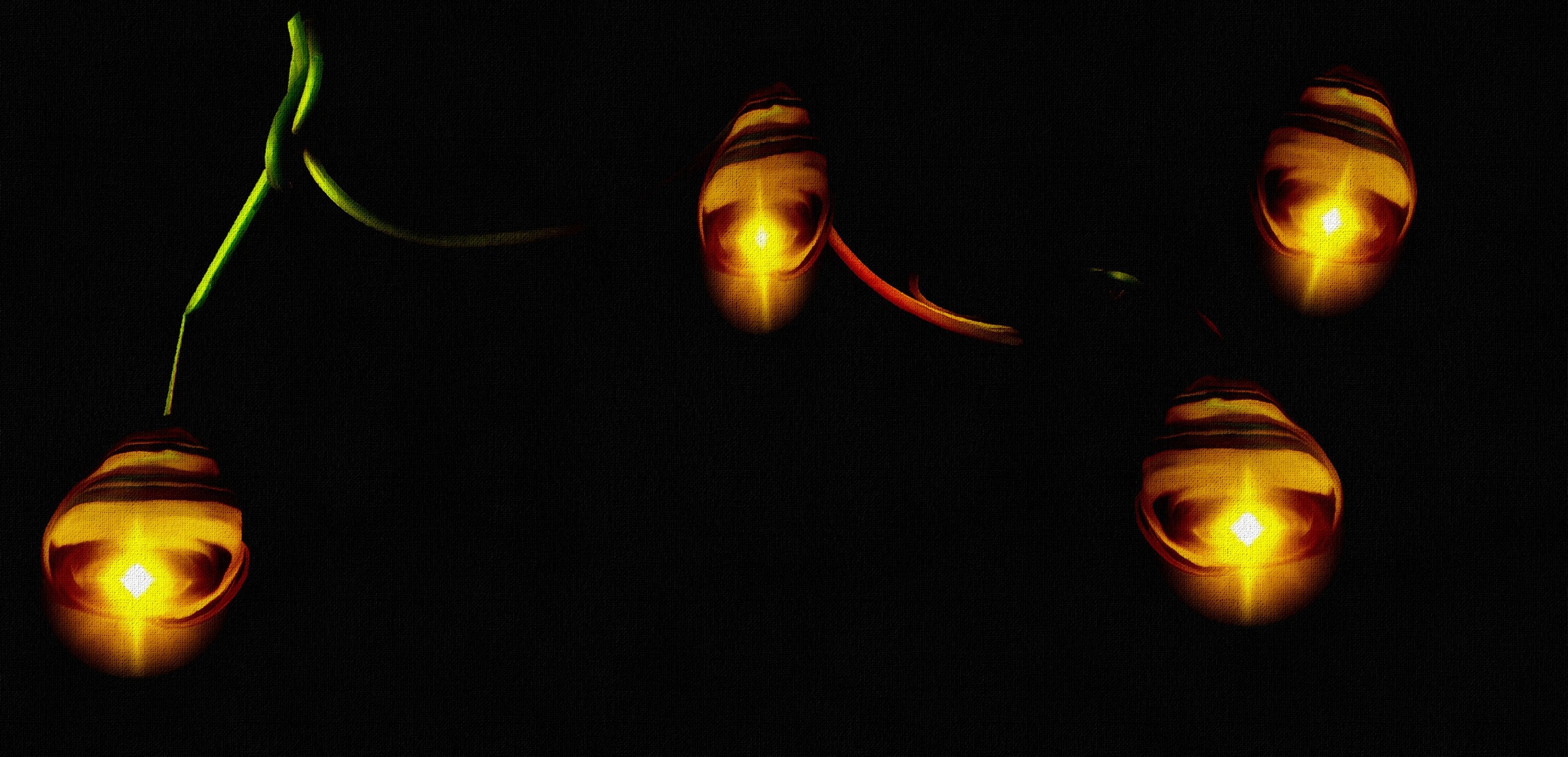 String lights with yellow glowing bulbs on black background HD Wallpaper