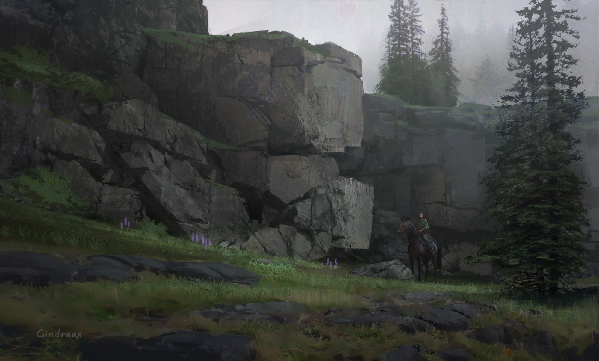 Man on horseback in a rocky, misty valley from The Last of Us HD Wallpaper