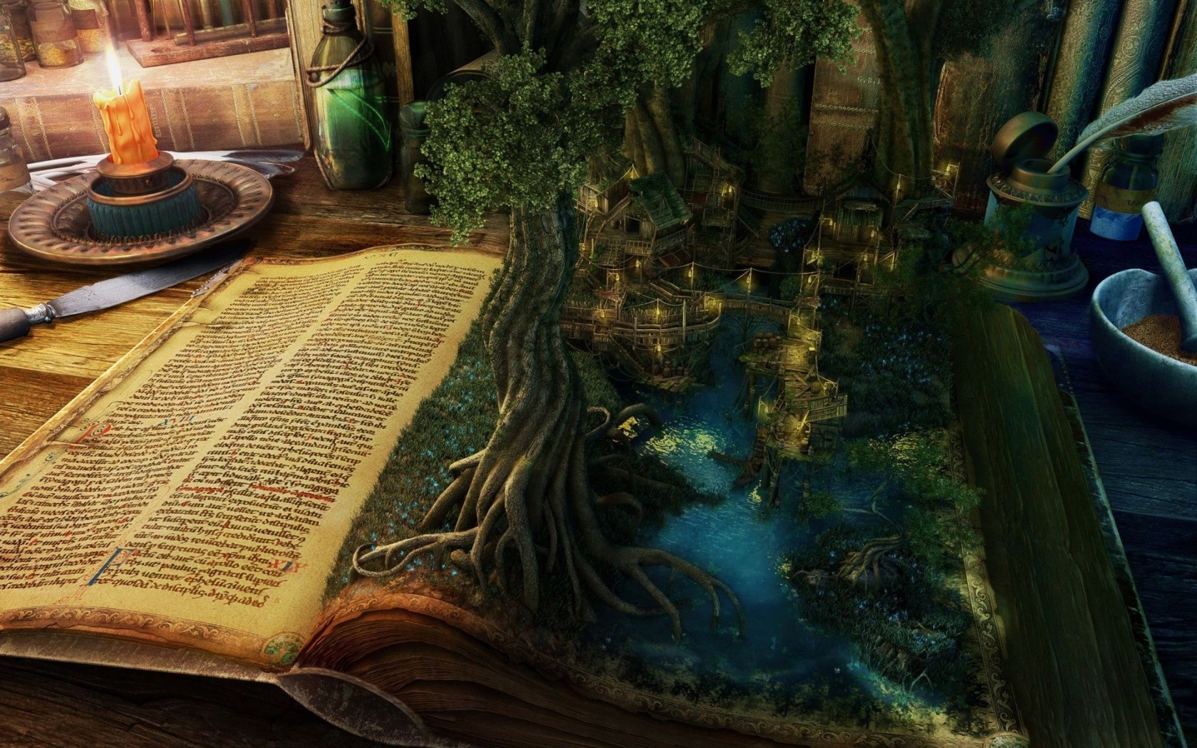 Fantasy creature with flowers in a misty forest HD Wallpaper