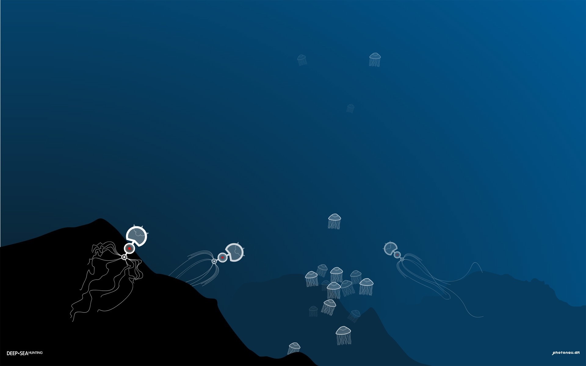 Deep-sea hunting illustration with jellyfish HD Wallpaper