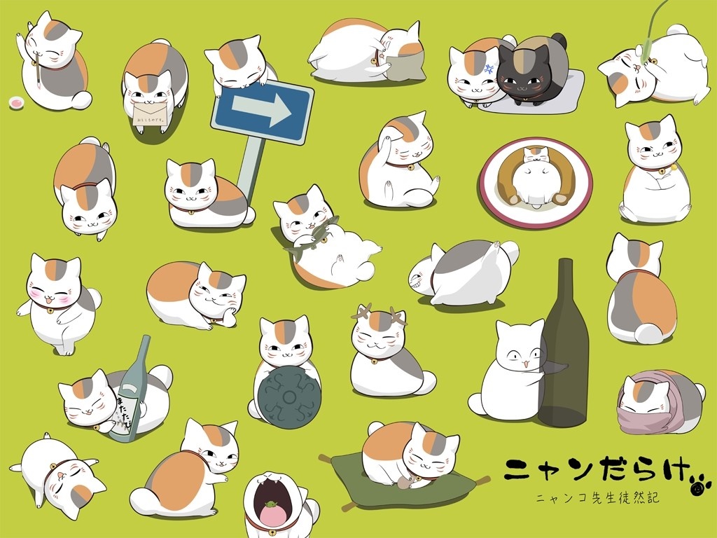 Natsume Yuujinchou Cats Illustration HD Wallpaper
