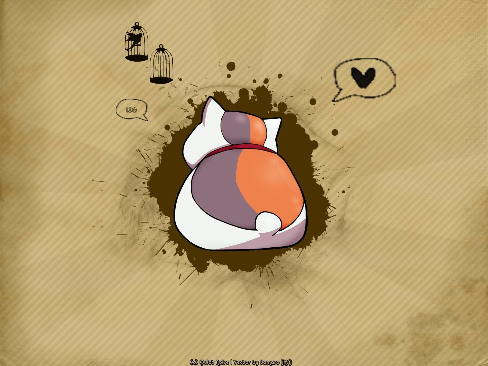 Cat from Natsume Book of Friends with birds and hearts HD Wallpaper