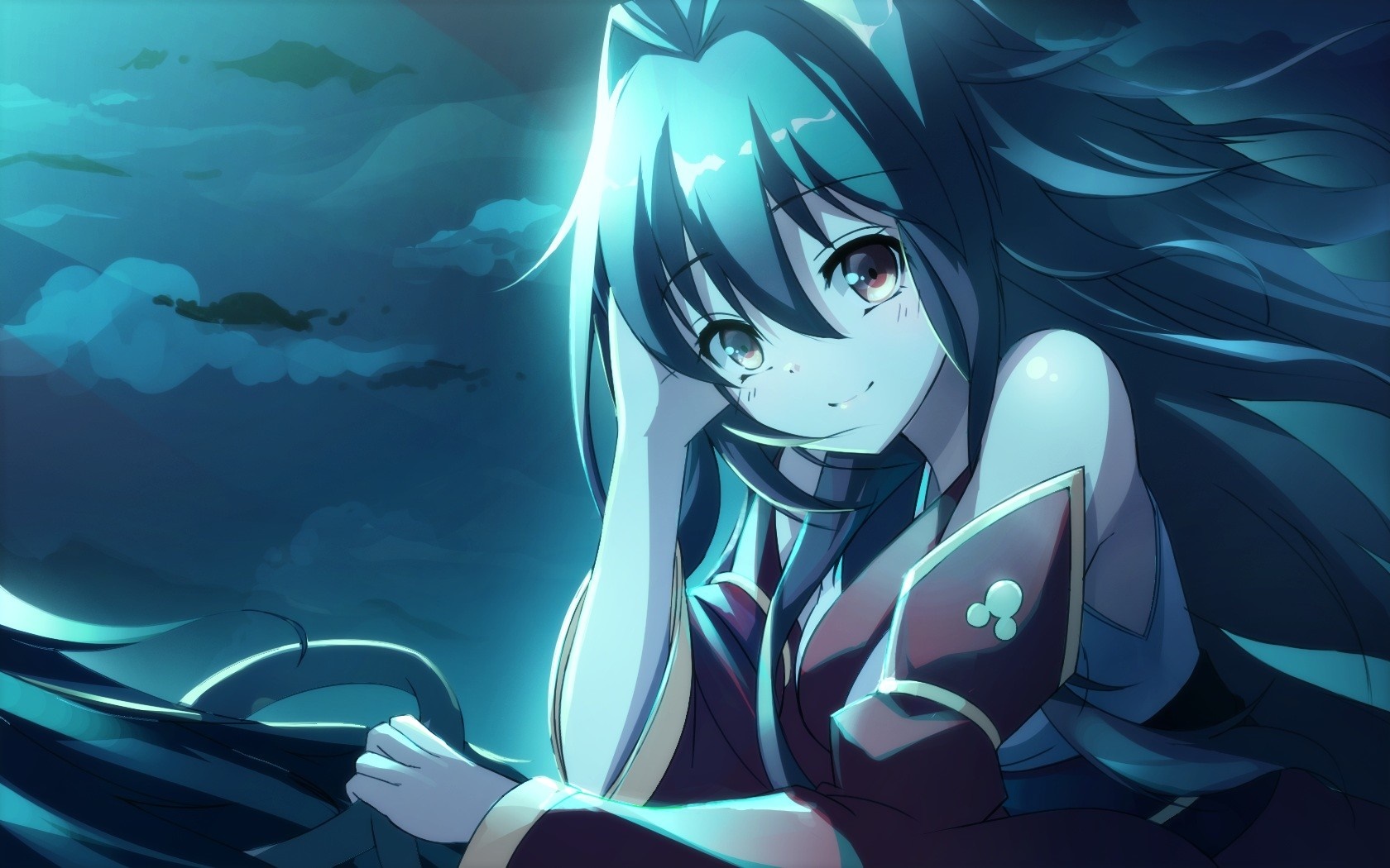 Anime girl with blue hair and wings HD Wallpaper