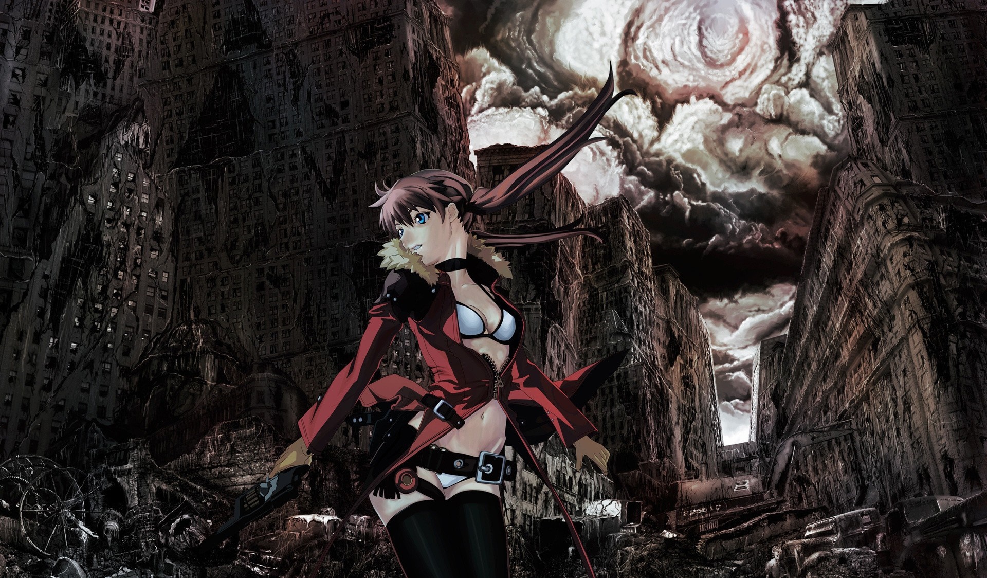 Anime girl in a destroyed city HD Wallpaper
