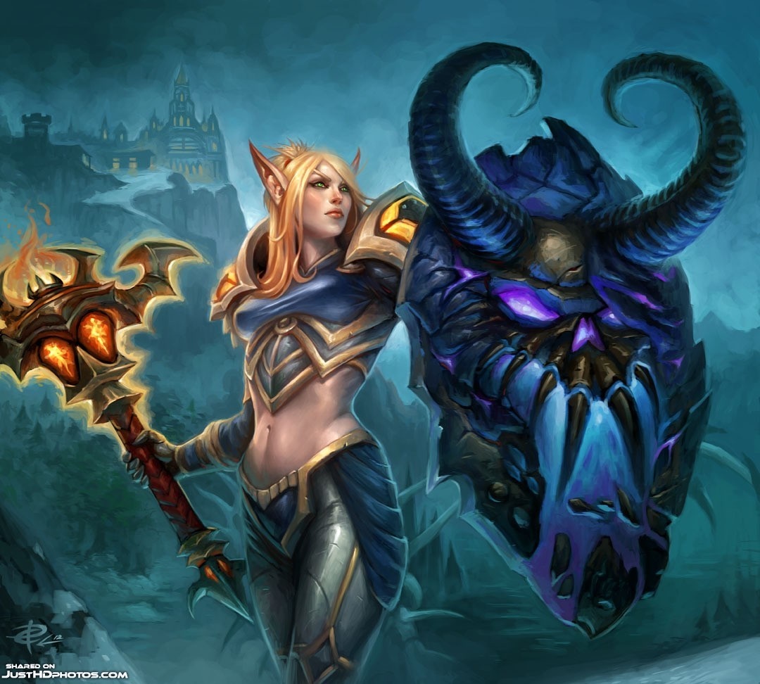 Blood Elf Paladin from World of Warcraft with a demonic shield HD Wallpaper