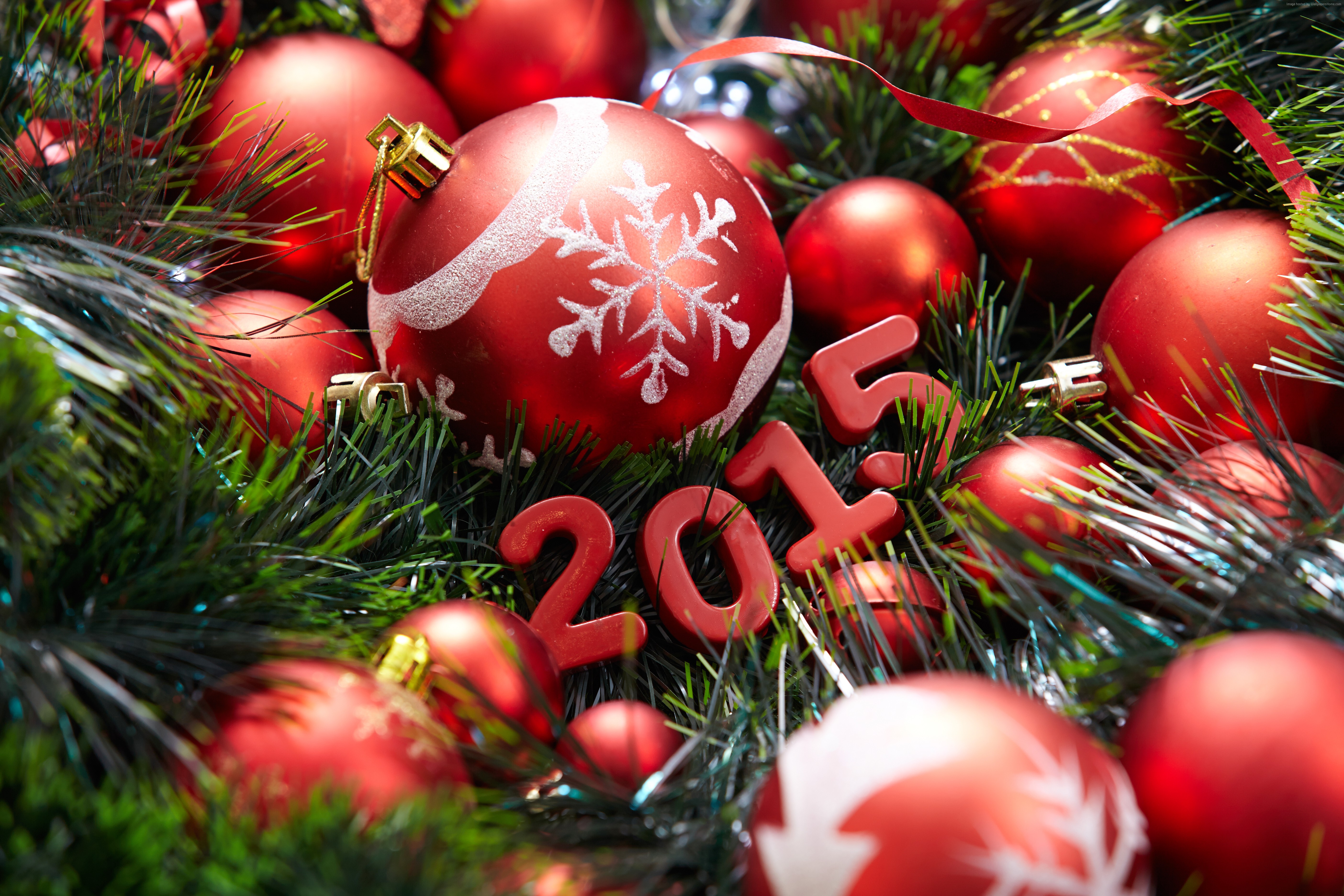 Red Christmas Ornaments and 2015 Numbers HD Wallpaper