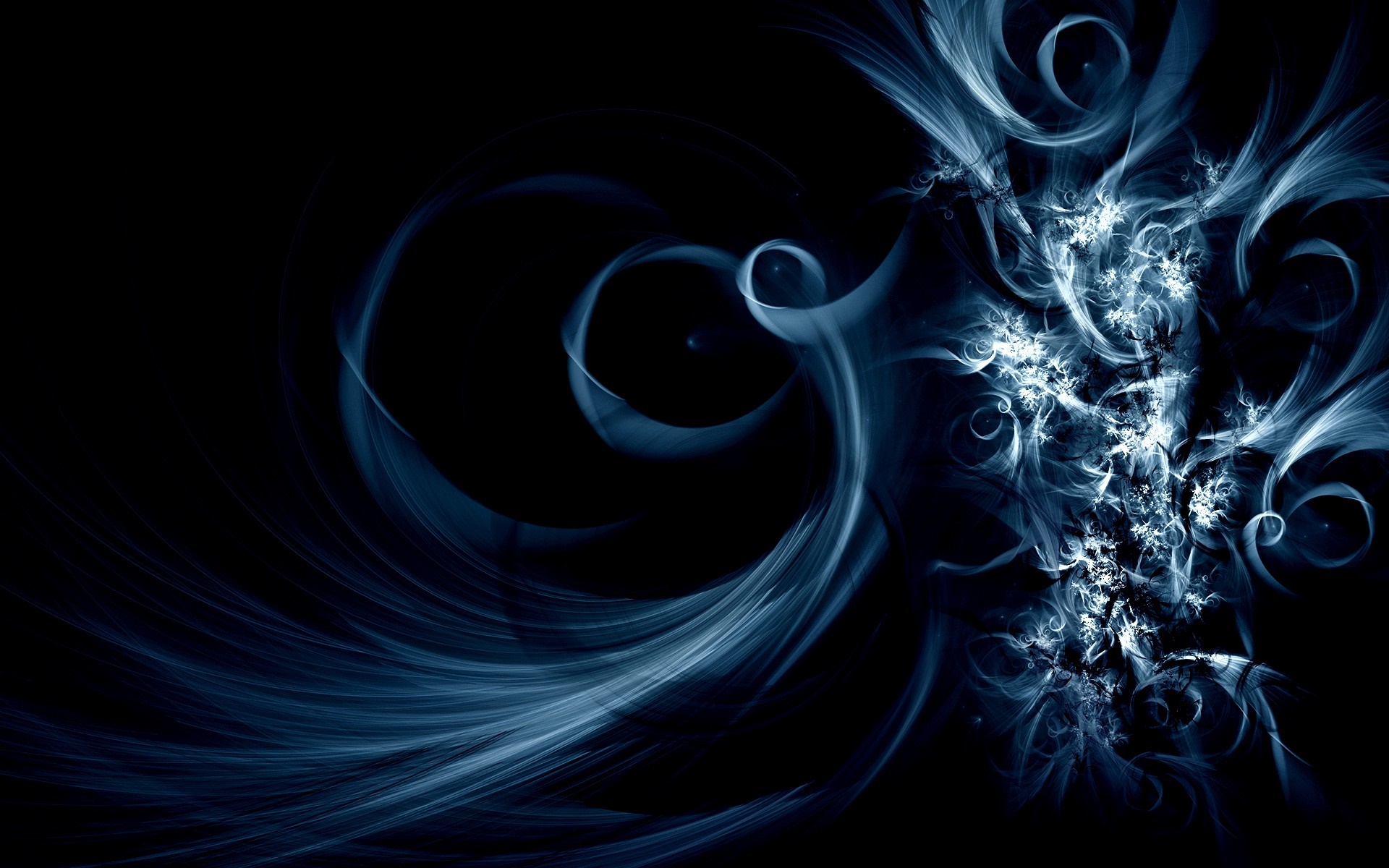 Abstract fractal art with blue swirls and light bursts HD Wallpaper