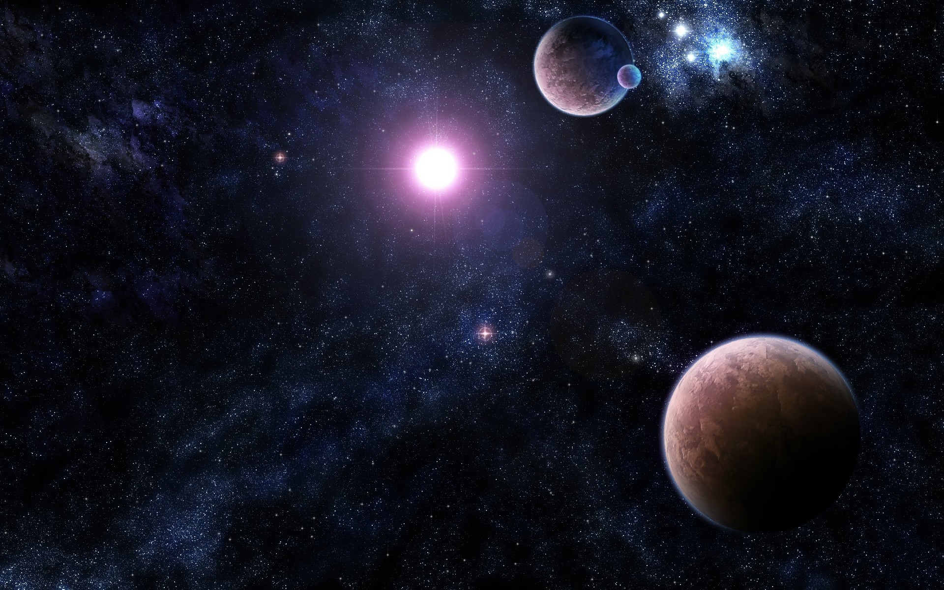 Planets and stars in outer space HD Wallpaper