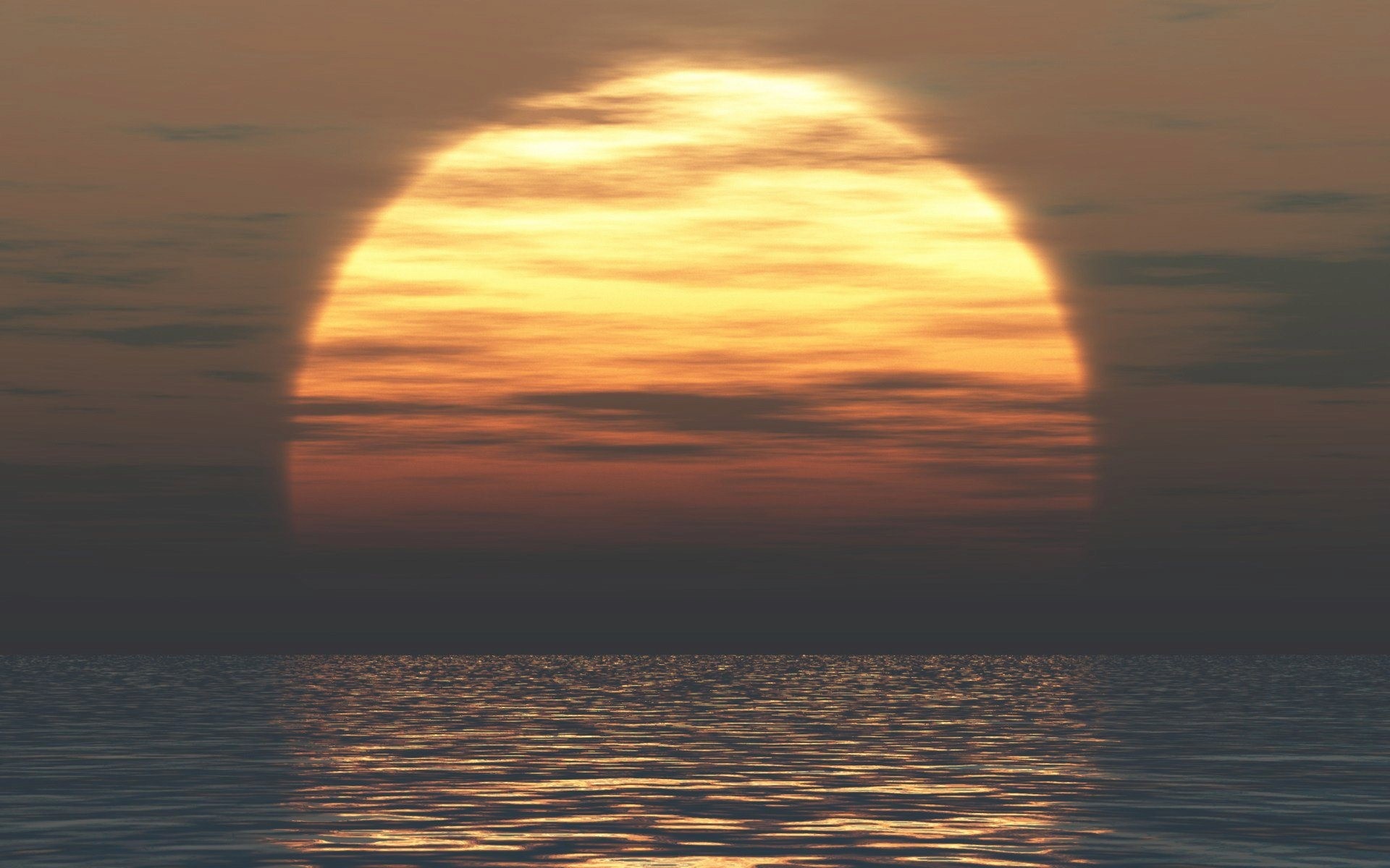 Sunset over the ocean with clouds HD Wallpaper