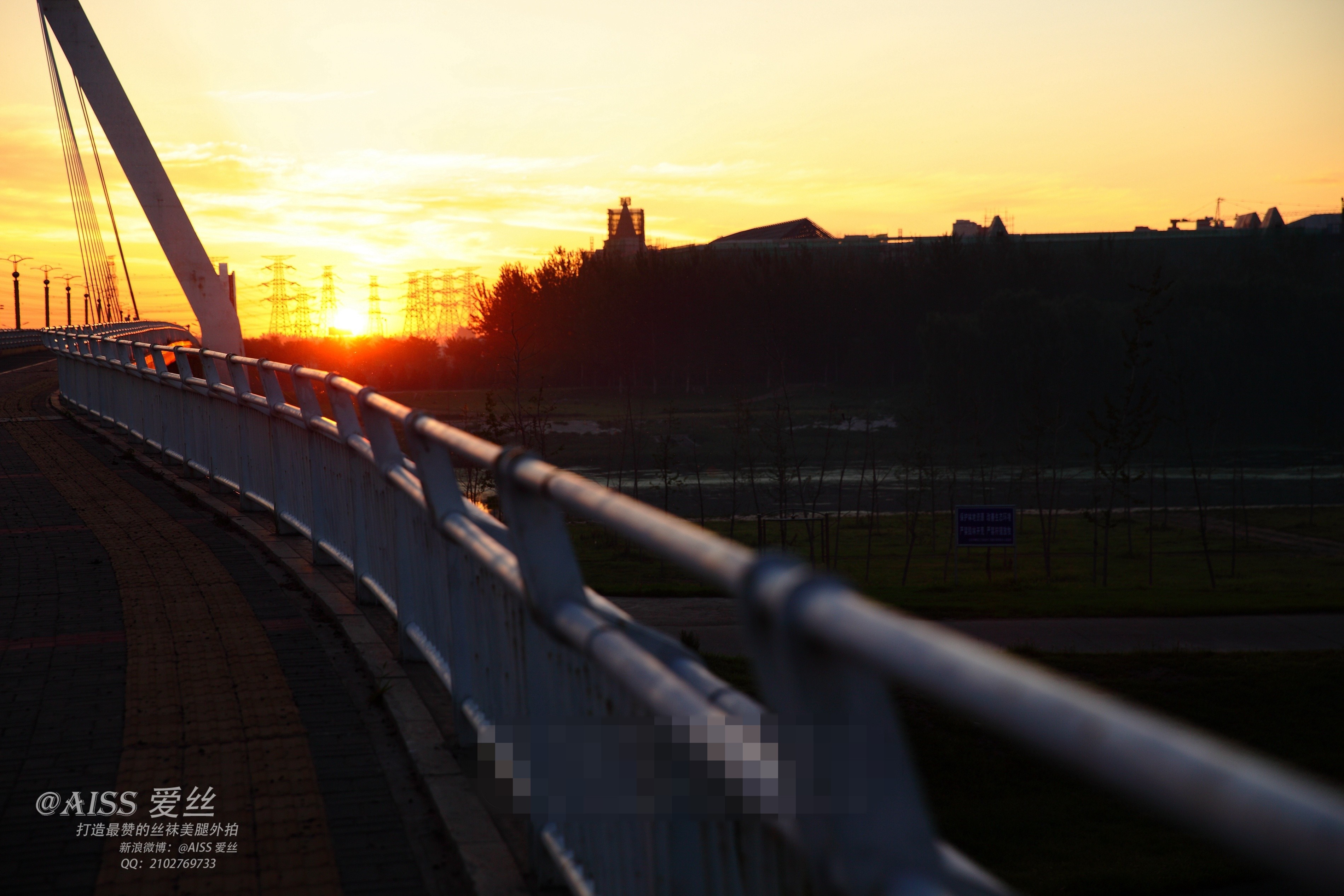 Bridge at sunset with power lines HD Wallpaper