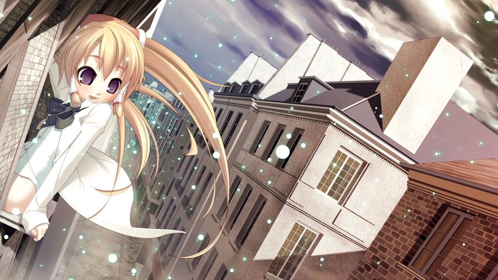 Anime girl with blonde pigtails in a white coat HD Wallpaper