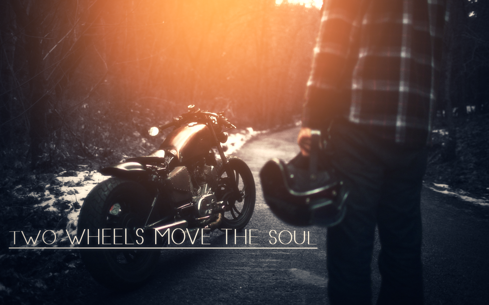 Motorcycle and person on a road HD Wallpaper