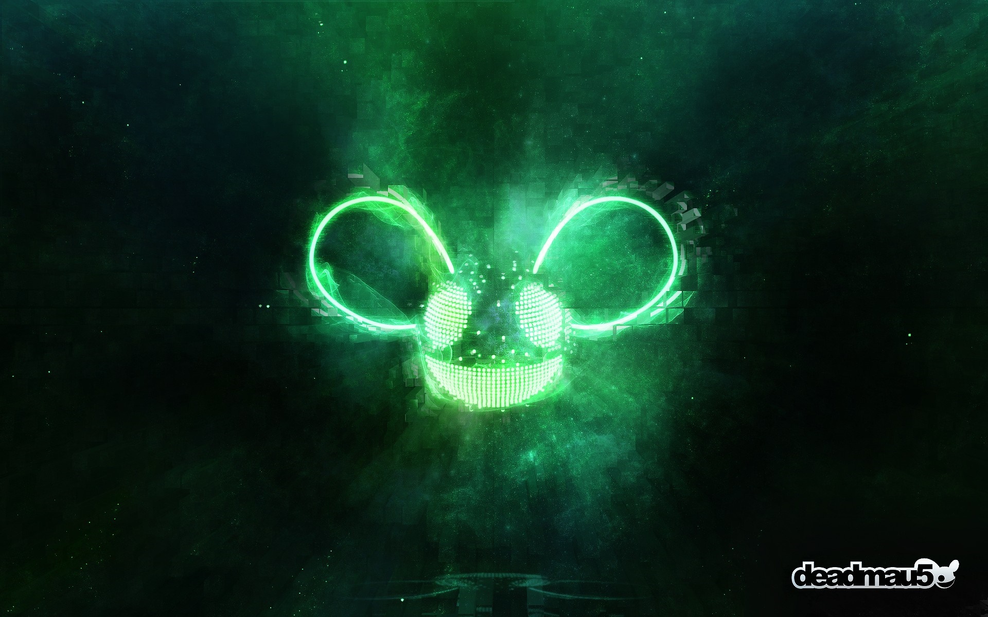 Deadmau5 logo with green nebula and abstract background HD Wallpaper