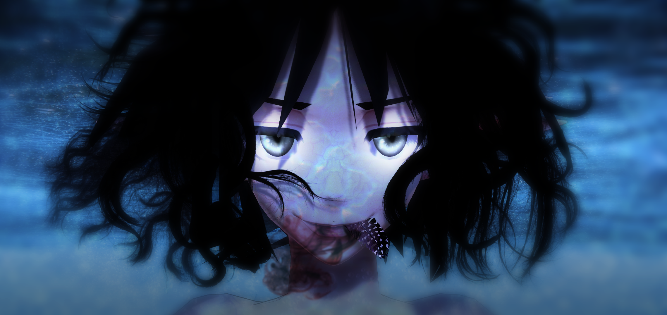 Anime girl with dark hair and glowing eyes HD Wallpaper