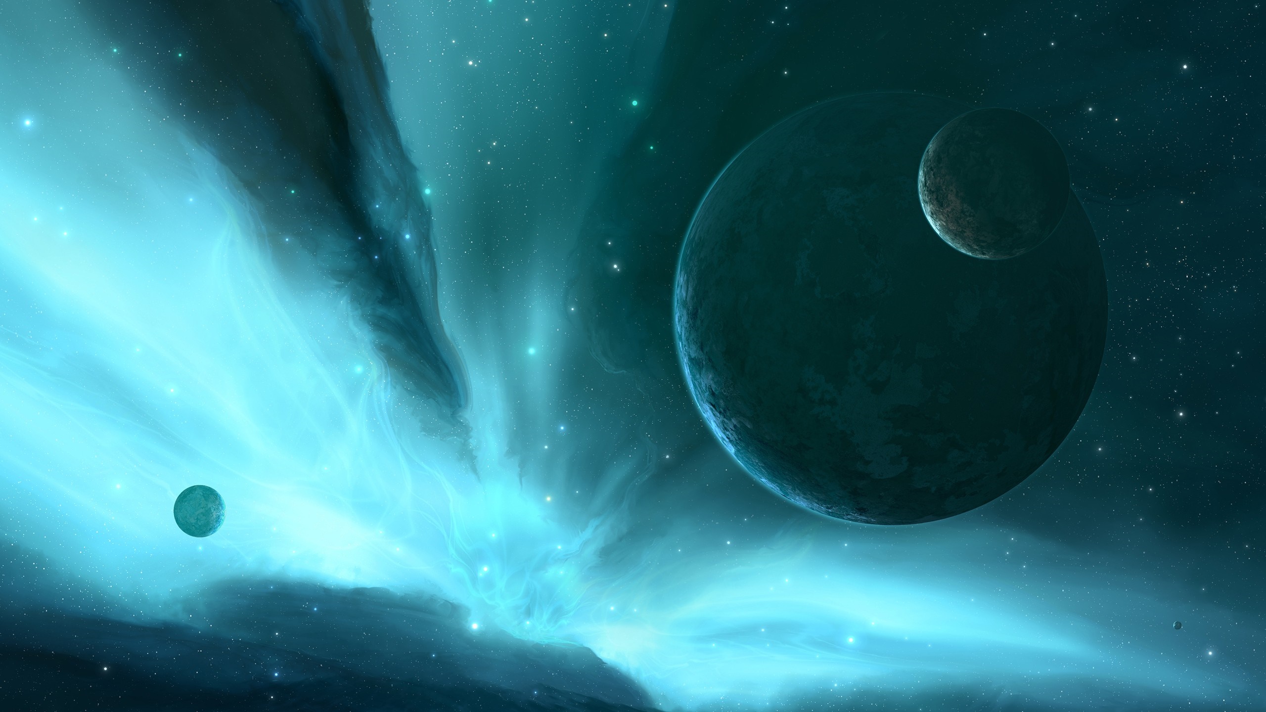 Planets and nebula in outer space HD Wallpaper